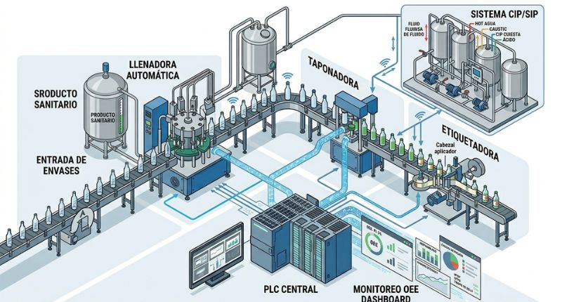 linea de llenado y envasado automatico